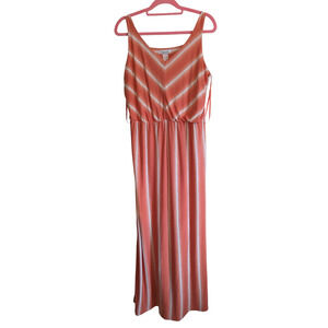 Morgan City Women's 2X Coral Orange White Babydoll Dress Striped Sleeveless Maxi